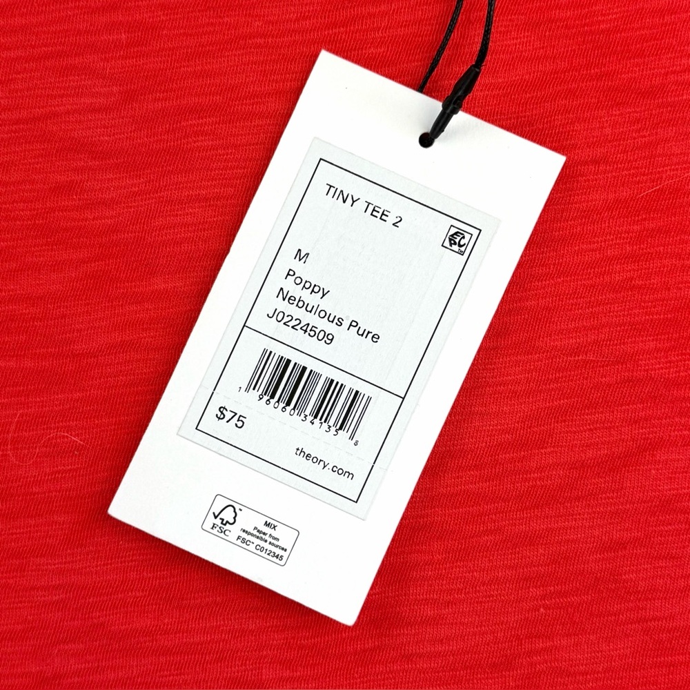 THEORY Tiny Tee Short Sleeve Slub Crewneck in Poppy Red Size Medium (NWT) - Picture 3 of 8